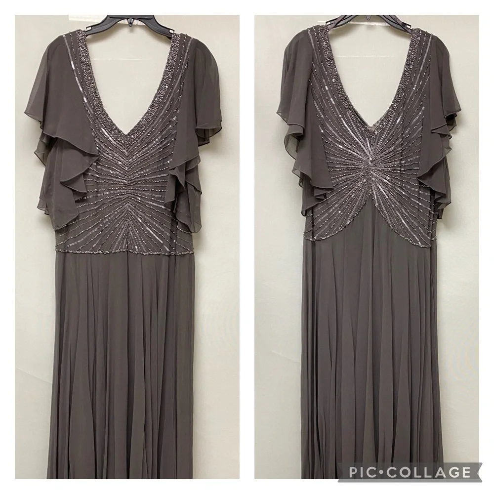 JKARA flutter sleeves fit and flare beaded bodice long gown - Picture 5 of 7